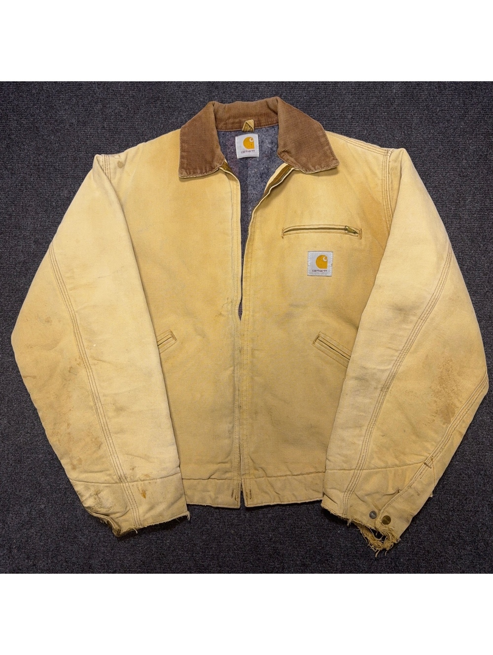 Distressed Carhartt Men's Utility Jacket M Yellow Brown Collar
